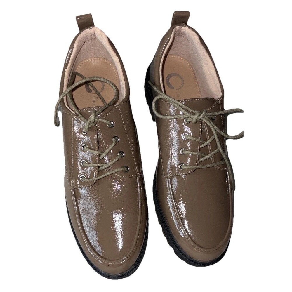 Journee Collection Zina Oxford Shoes Brown Patent Lace Up Women Size 11 Comfort - Picture 11 of 14